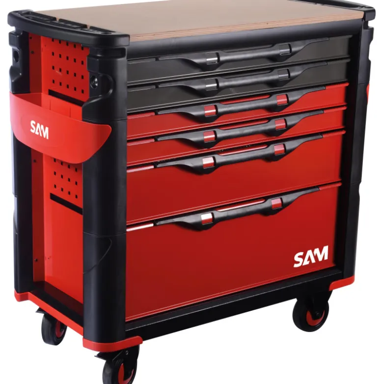 Servante 41 - Xl - 6 Tiroirs - Rouge - Plateau Bois Sam Outillage - 416-Bxl
