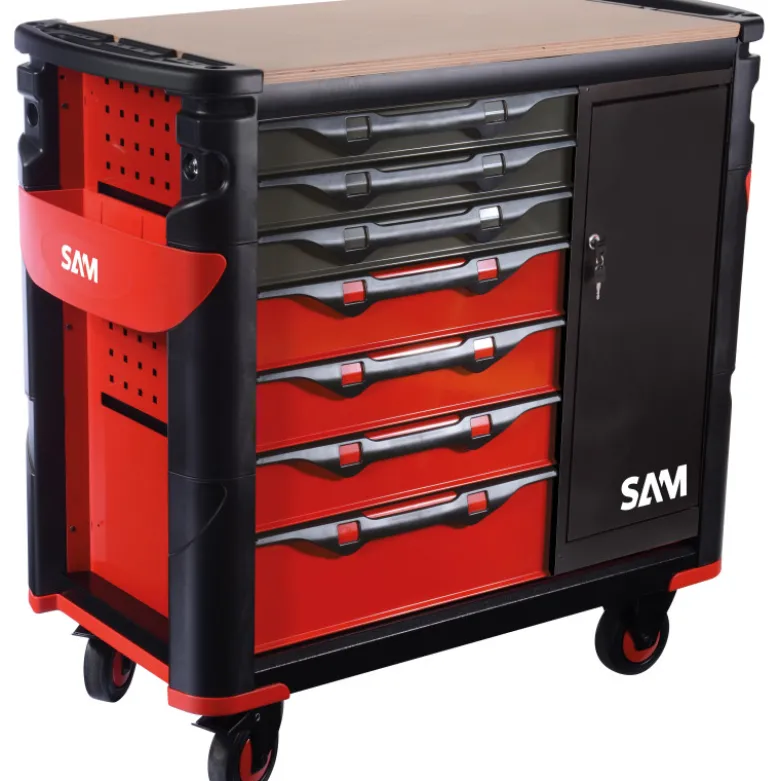 Servante 41 Xxl -7 Tiroirs Avec Armoire Et Plateau Bois Sam Outillage - 417-Bxe
