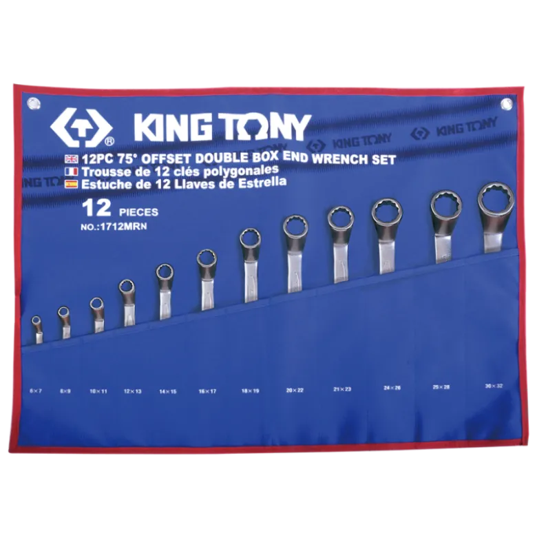 Trousse Tissus De12 Clés Polygonales Contrecoudées 75° Métriques King Tony - 1712MRN